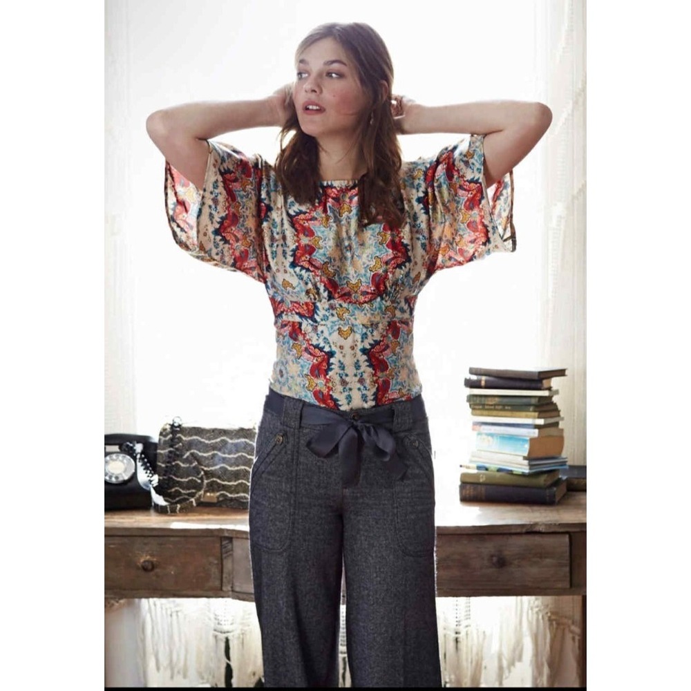 Kas New York Anthropologie Sz 0 Winterstar‎ Print Medallion Kimono Sleeve Blouse
